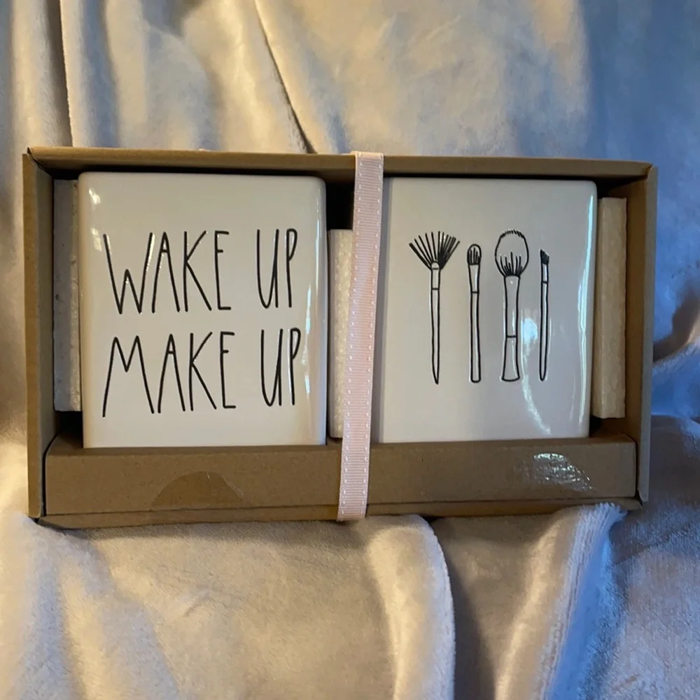 Rae Dunn “Wake Up/Make Up” Ceramic Holders